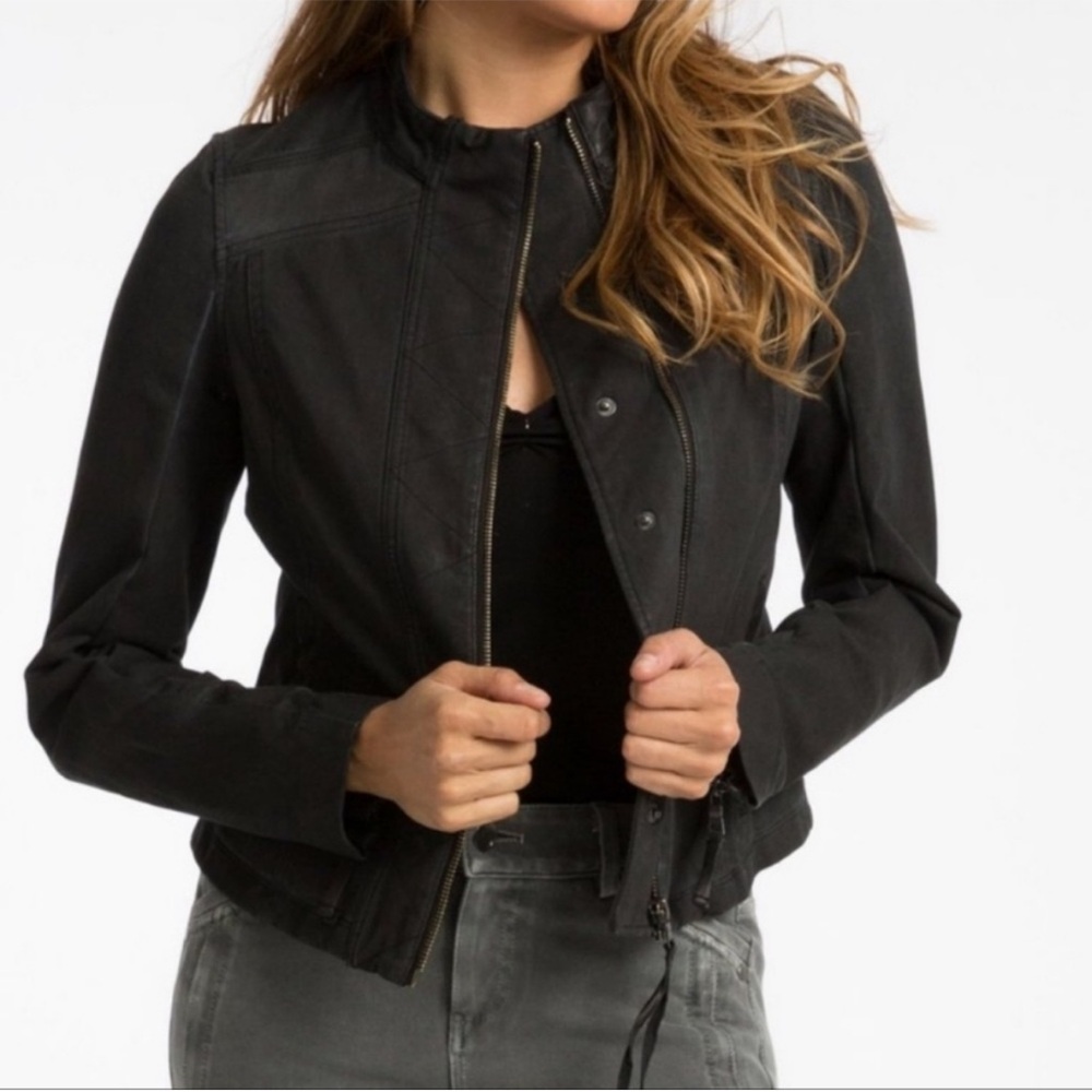 Anthropologie Marrakech Harlow Utility Jacket Solid Black Moto Womens Size Large